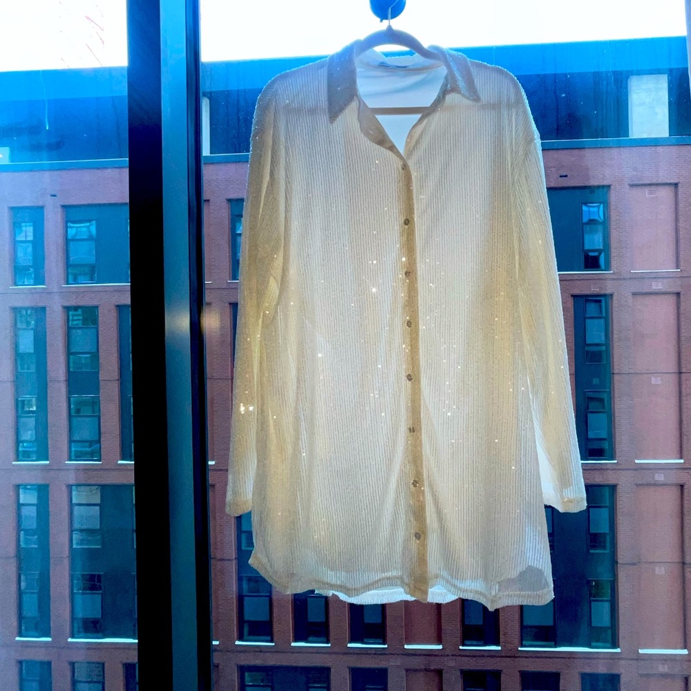 White sequin shirt dress. Only worn once, no flaws.